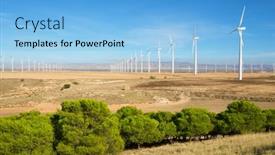  Presentation with wind turbines - PPT theme enhanced with wind-turbines-for-electric-power background and a light blue colored foreground