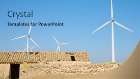  Presentation with wind turbines - Slide set enhanced with wind-turbines-for-electric-power background and a light blue colored foreground