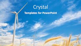  Presentation with wind turbines - Presentation design featuring wind-turbines-for-electric-power background and a teal colored foreground