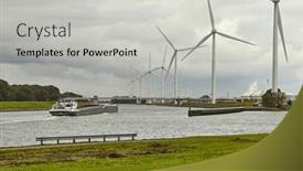  Presentation with canal - Presentation theme enhanced with wind-turbines-in-a-line background and a light gray colored foreground