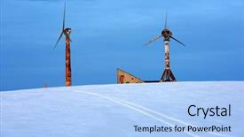  Presentation with wind turbines - PPT layouts with wind-turbines-in-winter-landscape background and a light blue colored foreground