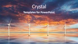  Presentation with water turbine - Colorful presentation theme enhanced with wind turbines on water sunset backdrop and a ocean colored foreground