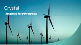  Presentation with wind turbines - Colorful slide set enhanced with wind-turbines-silhouette-on-blue backdrop and a teal colored foreground