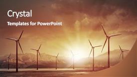  Presentation with energy power - PPT theme consisting of wind turbines sunset - some windmills standing in desert background and a tawny brown colored foreground