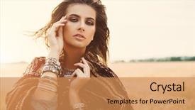  Presentation with makeup fashion model applying lipstick - Presentation theme consisting of wind up people - fashion female model posing background and a coral colored foreground