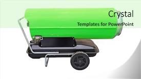  Presentation with industrial textile industry yarn spools - PPT theme featuring wind ventilator - industrial fan heater isolated background and a seafoam green colored foreground