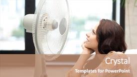  Presentation with celling fan - Amazing PPT theme having wind ventilator - picture of happy woman backdrop and a coral colored foreground