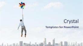  Presentation with sky - Cool new slide set with wind ventilator - young happy businessman flying backdrop and a sky blue colored foreground