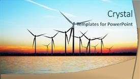  Presentation with windmills - Audience pleasing slide deck consisting of wind water - windmills at sunset backdrop and a cool aqua colored foreground