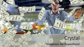  Presentation with blindfolded - PPT theme consisting of windfall - blindfolded businessman with arms background and a light gray colored foreground