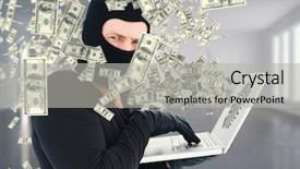 Presentation with hacker - Amazing theme having windfall - hacker using laptop to steal backdrop and a light gray colored foreground