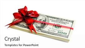  Presentation with red ribbon hiv - Colorful presentation theme enhanced with windfall - money tied red ribbon isolated backdrop and a white colored foreground
