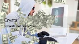  Presentation with hacking - PPT layouts with windfall - serious burglar hacking into laptop background and a light gray colored foreground