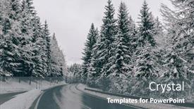  Presentation with forest road - Presentation enhanced with windig road winter road through forest snow covered trees background and a gray colored foreground