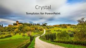  Presentation with olive trees - Colorful presentation design enhanced with winding-dirt-road-rises backdrop and a light blue colored foreground