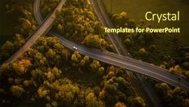  Presentation with autumn view autumn nature - Amazing PPT theme having winding road in autumn forest backdrop and a tawny brown colored foreground