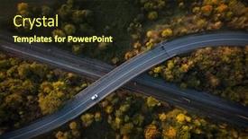  Presentation with fall mountains - Slides consisting of winding road in autumn forest background and a wine colored foreground