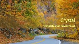  Presentation with long and winding road - PPT theme with winding road in autumn woods background and a tawny brown colored foreground