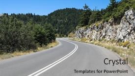  Presentation with long and winding road - Audience pleasing theme consisting of winding road mountain crosses fir backdrop and a light gray colored foreground