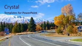  Presentation with long and winding road - Presentation design having winding road on a sunny background and a light blue colored foreground