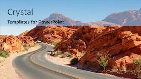  Presentation with fire - Audience pleasing PPT theme consisting of winding-road-through-valley backdrop and a light blue colored foreground