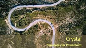  Presentation with long and winding road - Slide set with winding road top aerial view background and a tawny brown colored foreground