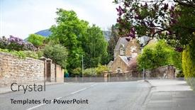  Presentation with united kingdom - Cool new presentation design with winding-street-with-old-houses backdrop and a light gray colored foreground