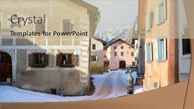  Presentation with street - Audience pleasing PPT theme consisting of winding-street-with-typical-houses backdrop and a mint green colored foreground