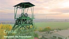  Presentation with emissions - Slide set enhanced with winding tower of old underground coal mine air pollution emissions and climate change theme background and a tawny brown colored foreground