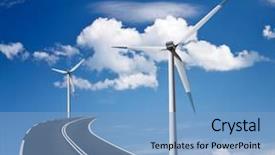  Presentation with wind turbines - Presentation design having windmill abstrack - ecological and modern wind turbines background and a light blue colored foreground