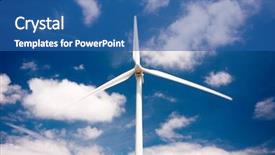  Presentation with energy source - Presentation theme featuring windmill against a blue sky and clouds alternative energy source background and a ocean colored foreground