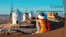 Presentation with windmill - Presentation theme consisting of windmill-and-castle-in-spain background and a teal colored foreground
