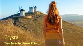  Presentation with windmill - Theme consisting of windmill-consuegra-near-toledo-castile background and a tawny brown colored foreground