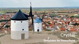  Presentation with windmill - PPT theme with windmill-in-consuegra-near-toledo background and a coral colored foreground