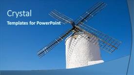  Presentation with windmill - Colorful presentation theme enhanced with windmill-in-consuegra-toledo-province backdrop and a ocean colored foreground