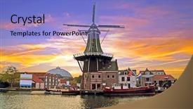  Presentation with medieval - Slide set consisting of windmill in haarlem the netherlands background and a light blue colored foreground