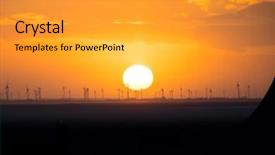  Presentation with windmill - Presentation theme consisting of windmill offshore turbines silhouettes background and a gold colored foreground