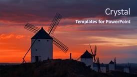  Presentation with windmill - Beautiful slides featuring windmill-sunset-in-consuegra-near backdrop and a tawny brown colored foreground
