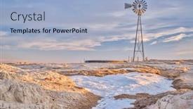  Presentation with spring water - PPT layouts with windmill-with-a-pump background and a light blue colored foreground