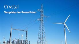  Presentation with substation - Theme having windmills-and-electrical-substation-huesca background and a teal colored foreground