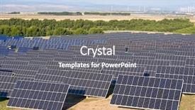  Presentation with photovoltaic - PPT layouts having actual sun - windmills and photovoltaic panels background and a gray colored foreground
