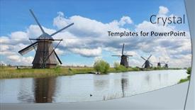  Presentation with canal - Amazing PPT layouts having windmills and water canal in kinderdijk netherlands backdrop and a light blue colored foreground