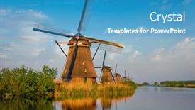  Presentation with windmills - PPT layouts consisting of windmills-at-kinderdijk-in-holland background and a teal colored foreground