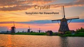  Presentation with windmills - PPT theme featuring windmills-at-kinderdijk-in-holland background and a coral colored foreground