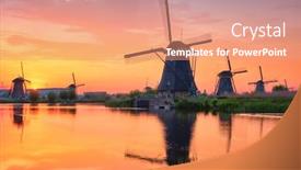  Presentation with lanscape - Audience pleasing slide set consisting of windmills-at-kinderdijk-in-holland backdrop and a coral colored foreground