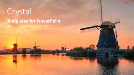 Presentation with windmills - Audience pleasing PPT layouts consisting of windmills-at-kinderdijk-in-holland backdrop and a coral colored foreground