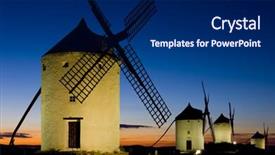  Presentation with windmills - Theme having windmills at night consuegra castile-la mancha spain background and a navy blue colored foreground