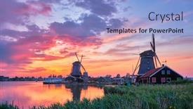  Presentation with windmills - PPT theme with windmills-at-zaanse-schans background and a light blue colored foreground