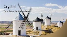  Presentation with windmills - Slide deck consisting of quixote - windmills consuegra castile-la mancha spain background and a light blue colored foreground