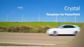  Presentation with electric car - Amazing presentation theme having windmills-for-electric-power-production backdrop and a teal colored foreground